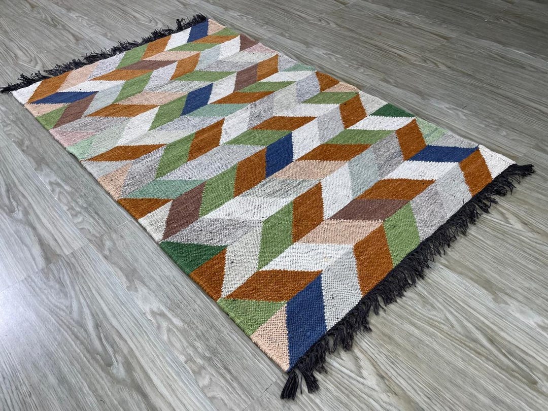 Hand Tufted Modern Square Area Rug, Geometric Wool Rug in Warm Earth ...
