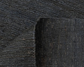 Charcoal Black Solid Rug, Minimalist Dark Handwoven Jute  Flatweave Carpet for living room