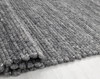 Alfombra de yute de lana gruesa gris carbón, alfombra tejida a mano con textura lisa de tejido plano para sala de estar.