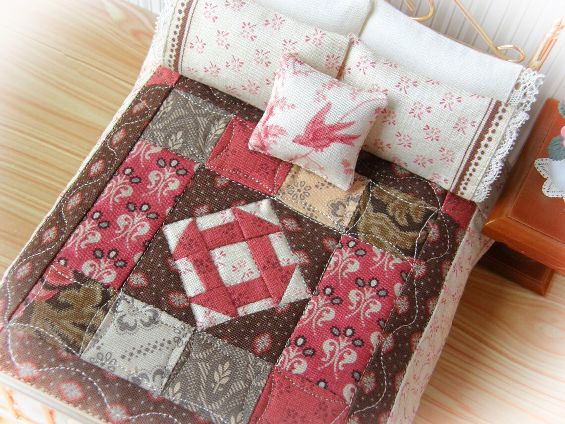 Dollhouse Miniature Quilt with 2 Matching Bed Pillows & Etsy
