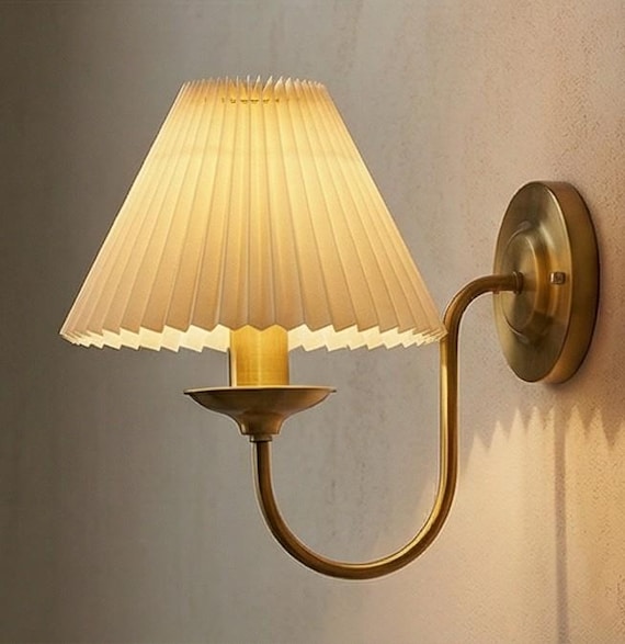 Vintage Antique Brass Sconce Light and Pleated Cream Lampshade | Elegant Home Lighting.