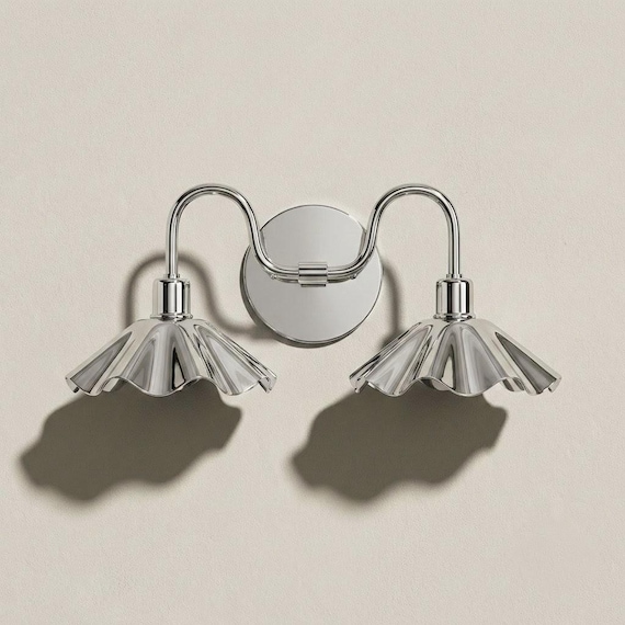 Wall Sconce Pair Flush Mount Light | Polished Chrome Modern Bathroom Vanity Fixture
