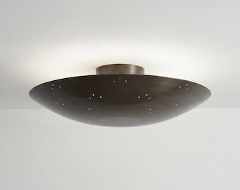 6 Light Flush Mount Fixture | Modern Brass Semi Flush Lighting | Minimalist Decor