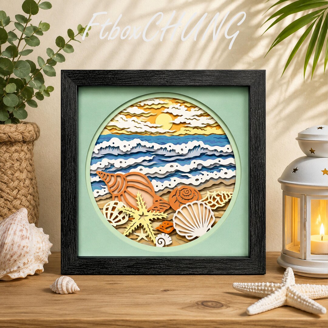 Beach Ocean Shadow Box SVG, Layered Sea Shell SVG, Coastal Papercut Art ...