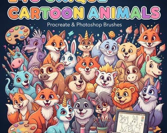 140 Cartoon Animal Creator for Procreate & Photoshop | Cute Animal Parts, Poses  Character Builder Kit