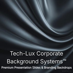 May include: A dark, flowing fabric background with a subtle sheen. The image features the text "Tech-Lux Corporate Background Systems" and "Premium Presentation Slides & Branding Backdrops."