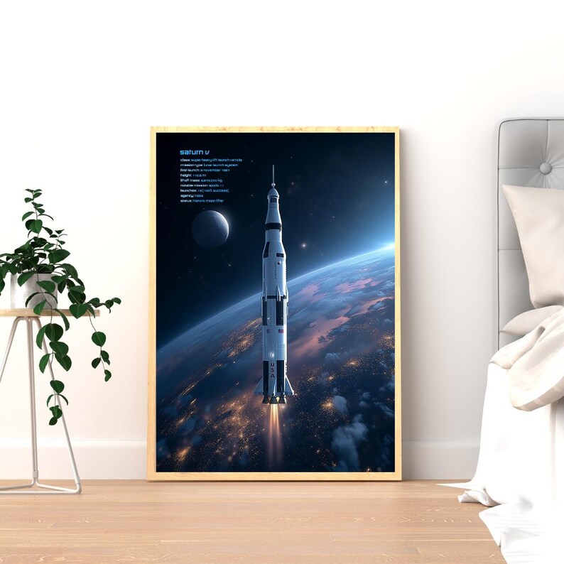 Saturn V Rocket Print | Apollo Moon Mission Space Art (NASA) | Historic ...