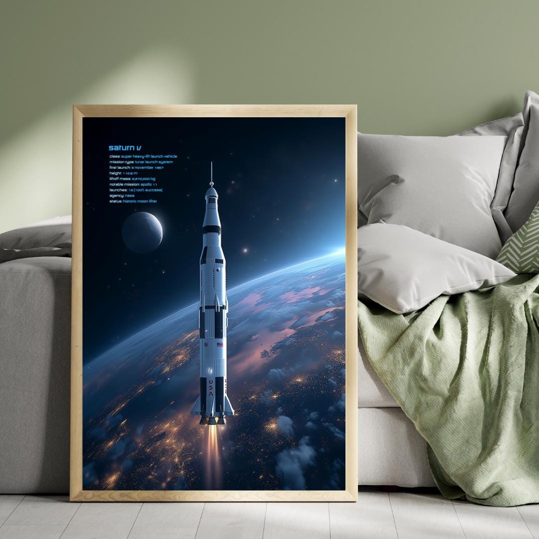 Saturn V Rocket Print | Apollo Moon Mission Space Art (NASA) | Historic ...