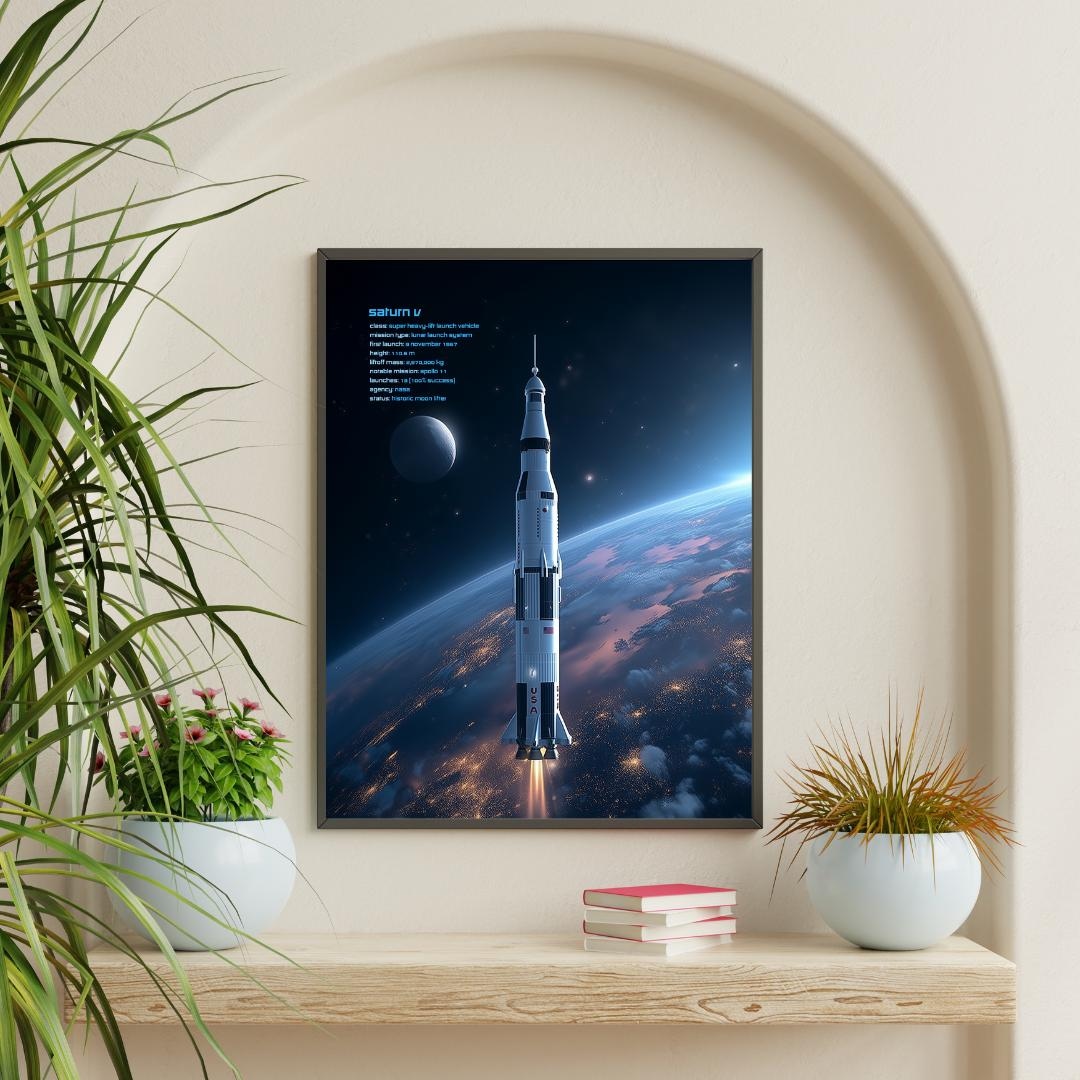 Saturn V Rocket Print | Apollo Moon Mission Space Art (NASA) | Historic ...