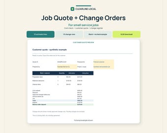 Small Job Quote and Change Order Spreadsheet | 10-Line Estimate & Customer Quote | XLSX Template