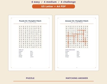 Halloween Word Search Activity Pack | 12 Printable Puzzles and Answers | US Letter and A4