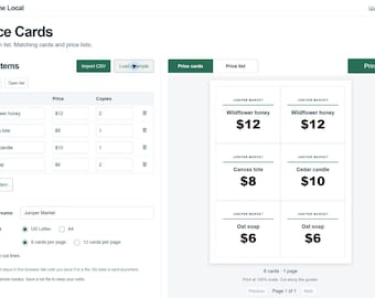 Price Tag Maker and Matching Price List | Printable Cards, CSV Import, Letter & A4 | Digital HTML Tool