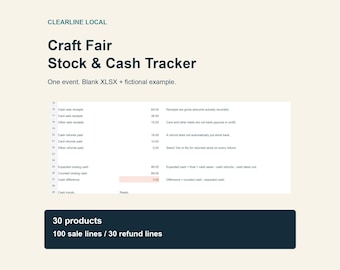 Craft Fair Stock and Cash Tracker, Market Vendor XLSX Workbook