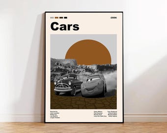 Bilar, Filmaffisch, TV-programaffisch, Filmaffisch, Radiator Springs Cars Disney-väggkonst, Minimalistisk filmkonst, Modern konst från mitten av århundradet, Väggkonst