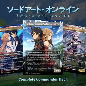 May include: Three Magic: The Gathering cards featuring characters from Sword Art Online. The cards display character art and game text. The top card features Ardenn, Intrepid Archaeologist. The bottom text reads "Complete Commander Deck."