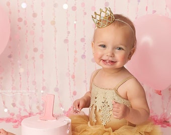 Gold First Birthday Girl Crown Headband, Gold Rhinestone Crown, Cake Smash Crown, Gold First Birthday Tiara Headband, Birthday Girl Tiara