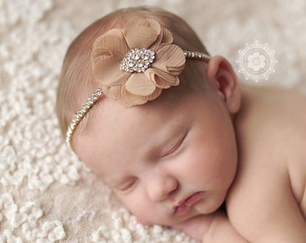 Golden Toffee Newborn Rhinestone Headband, Baby Rhinestone Headband, Newborn Headband, Gold Headband, Vintage Headband, Newborn Photo Prop