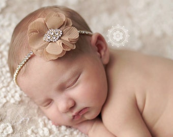 Golden Toffee Newborn Rhinestone Headband, Baby Rhinestone Headband, Newborn Headband, Gold Headband, Vintage Headband, Newborn Photo Prop