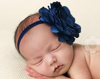 Big Flower Headband, Baby Headbands, Navy Blue Headband, Baby Girl Headband, Newborn Photo Prop, Newborn Headband For Photography
