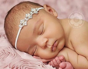 Baptism Headband For Baby Girl, Christening Headband, Dainty Pearl Headband, Baby Headband, Simple Headband, Newborn Headband, Photo Prop