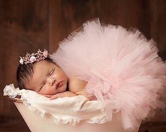 Newborn Tutu And Crown, Tutu For Baby, Newborn Girl Photoshoot Tutu, Baby Princess Costume, Pink Floral Crown, Baby Shower Gift Girl