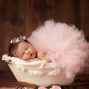 Newborn Tutu And Crown, Tutu For Baby, Newborn Girl Photoshoot Tutu, Baby Princess Costume, Pink Floral Crown, Baby Shower Gift Girl