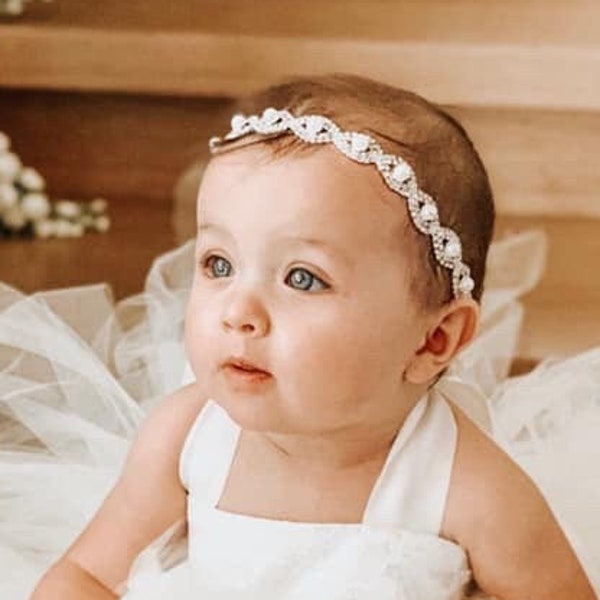 BAPTISM RHINESTONE HEADBAND Baby Rhinestone Headband Christening Headband Flower Girl Headband Newborn Photo Prop