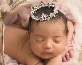 Dainty Newborn Tiara Headband, Crystal Newborn Crown, Maternity And Newborn Girl Photo Prop, Simple Crown Headband, Baby Girl Shower Gift