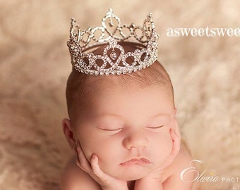 Rhinestone Crown For Baby, Newborn Tiara Headband, Baby Girl Crown, Baby Tiara Headband, Newborn Crown Headband, First Birthday Crown