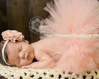 Newborn Photoshoot Outfit Girl, Infant Tutu Set, Tutu And Headband, Peach Tutu Baby, Newborn Photo Prop, Baby Shower Gift, Baby Headbands