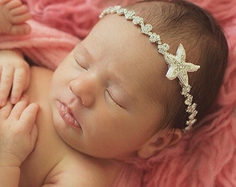 Starfish Headband, Mermaid Headband, First Birthday Headband, Newborn Headband, Baby Headband, Rhinestone Headband, Newborn Photo Prop