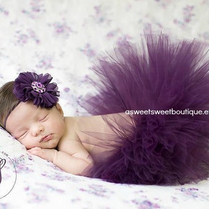 Plum Newborn Tutu Outfit, Newborn Tutu Skirt, Newborn Girl Photo Outfit, Purple Tutu And Headband, Purple Baby Tutu, Fluffy Tutu Baby