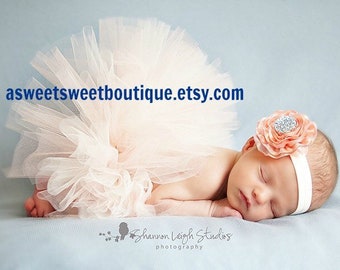 Newborn Tutu For Photography, Peach And Cream Tutu, Newborn Tutu And Headband, Baby Girl Photo Outfit, Baby Shower Gift, Newborn Photo Prop