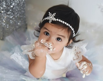 Rhinestone Snowflake Baby Headband: Newborn Photo Prop