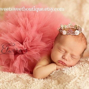 Newborn Outfit For Photography, Newborn Tutu And Tiara Set, Baby Girl Tutu, Dusty Rose Tutu And Crown, Newborn Photo Prop, Baby Shower Gift