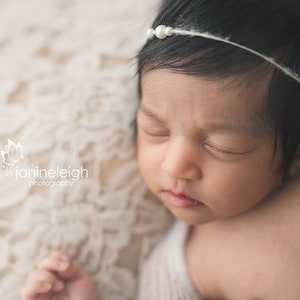 Dainty Newborn Headband, Simple Baby Headband, Delicate Newborn Headband, Pearl Halo Tie Back Headband, Simple Newborn Photo Prop For Girls