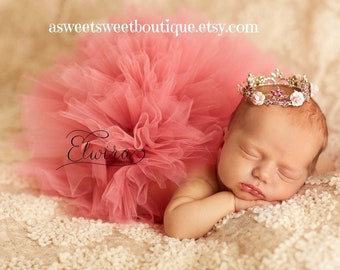 Newborn Outfit For Photography, Newborn Tutu And Tiara Set, Baby Girl Tutu, Dusty Rose Tutu And Crown, Newborn Photo Prop, Baby Shower Gift