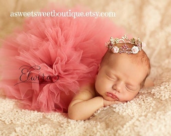 Newborn Outfit For Photography, Newborn Tutu And Tiara Set, Baby Girl Tutu, Dusty Rose Tutu And Crown, Newborn Photo Prop, Baby Shower Gift