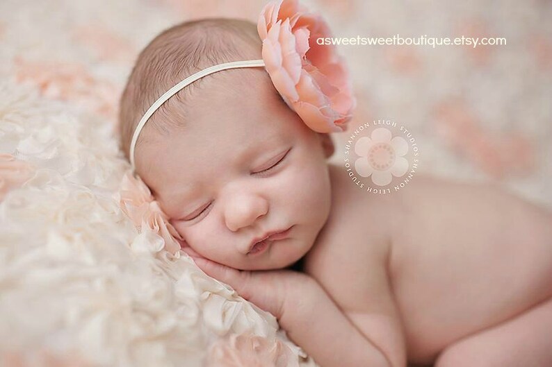 Peach Headband Peach Newborn Headband Peach Flower Headband Newborn Flower Headband Easter Headband Baby Girl Photo Prop Newborn Photo Prop