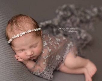 Simple Dainty Newborn Headband, Silver Rhinestone Christening Headband, Baby Headband, Newborn Rhinestone Head Piece, Simple Baby Headband