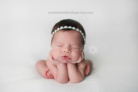 Baby Rhinestone Headband Rhinestone Tie Back Newborn Headband Baby Headband Vintage Style Headband Baby Girl Headbands Newborn Photo Prop
