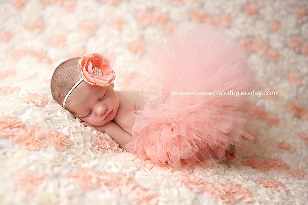 Newborn Tutu, Baby Tutu and Headband, Baby Girl Tutu Skirt, Peach Tutu
