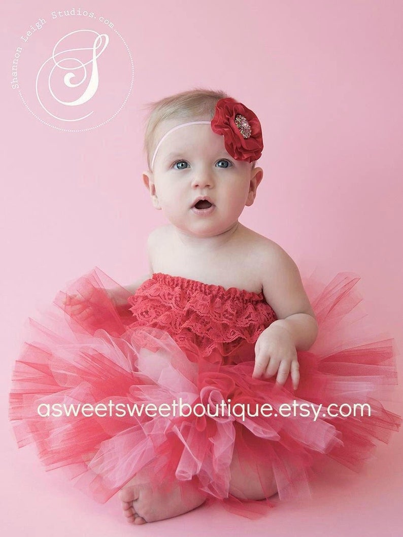 Valentine Tutu With Headband And Lace Top, Red And Pink Cake Smash Tutu, Valentine's Day Photo Outfit For Girl, First Birthday Tutu Outfit image 1