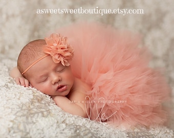 Newborn Peach Tutu Baby Peach Tutu Peach Tutu Newborn Tutu And Headband Baby Girl Tutu Baby Girl Coming Home Outfit Newborn Photo Prop