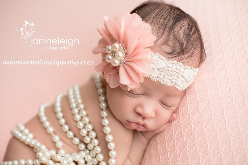 Peach Flower Headband for Baby Girl Peach and Ivory Headband Etsy