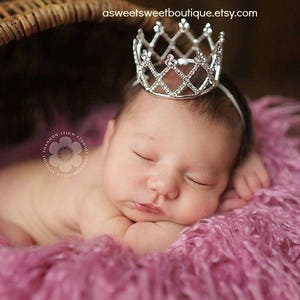 Gold Toddler Crown Headband, First Birthday Crown, Baby Girl Tiara Headband, Flower Girl Crown, Newborn Rhinestone Crown, Cake Smash Crown image 4