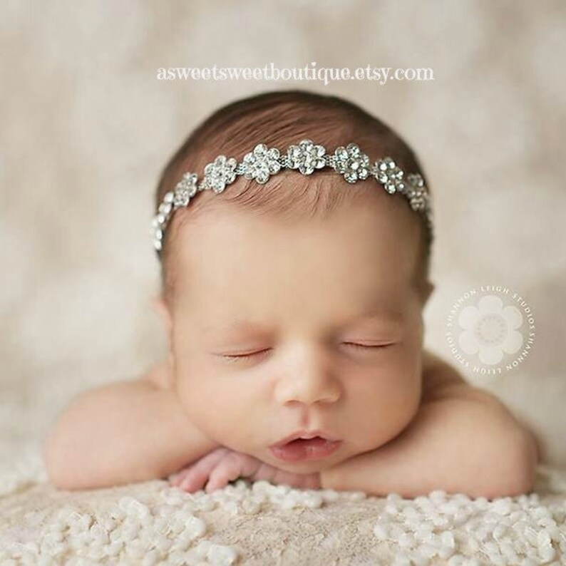 Boho Rhinestone Baby Headband Daisy Rhinestone Baptism Halo Etsy