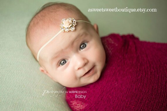 Baby Rhinestone Headband Rhinestone Tie Back Newborn Headband Baby Headband Vintage Style Headband Baby Girl Headbands Newborn Photo Prop