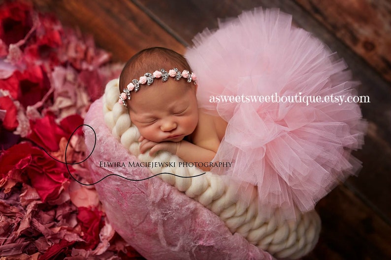 Tutu And Floral Headband Pink Infant Tutu Pink Baby Tutu And Headband Pink Tutu Newborn Tutu With Rhinestone Headband Newborn Photo Prop