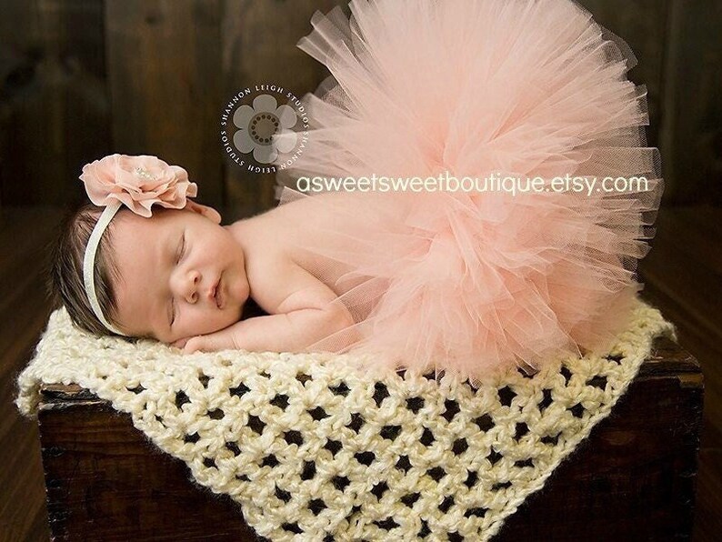 Peach Baby Tutu, Peach Newborn Tutu Outfit, Tutu And Headband, Newborn Photo Prop, Baby Shower Gift, Cake Smash Tutu, First Birthday Tutu image 1